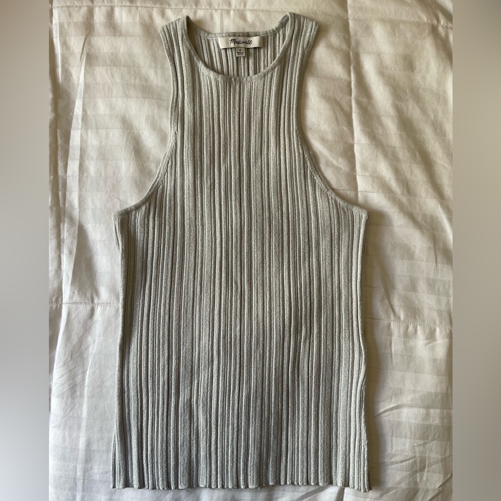 Madewell Signature Knit Cutaway Sweater Tank Top - Glittery Gray Size Small